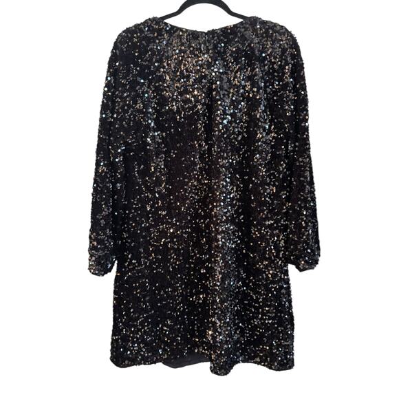 H&M Sequin Covered Black Shift Mini Dress Size Large Long Sleeve Party - Picture 1 of 5
